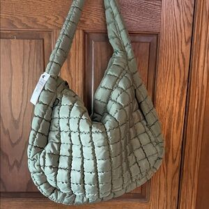 Street Level Olive Quilted Hobo Bag